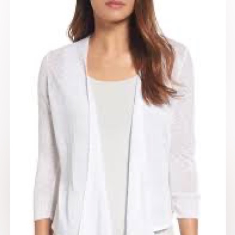 All Season Lightweight Knit White Open Sweater Croft & Barrow Petite Size Large